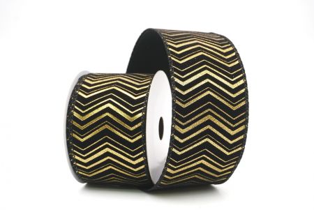Black Metallic Chevron Pattern Velvet Wired Ribbon_KF9614GC-53-53