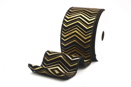 Black Metallic Chevron Pattern Velvet Wired Ribbon_KF9614GC-53-53