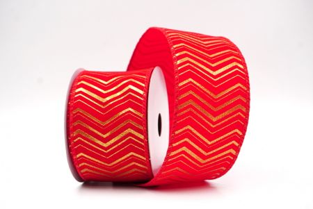 Red Metallic Chevron Pattern Velvet Wired Ribbon_KF9614GC-7-7