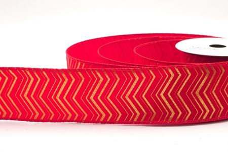 Red Metallic Chevron Pattern Velvet Wired Ribbon_KF9614GC-7-7