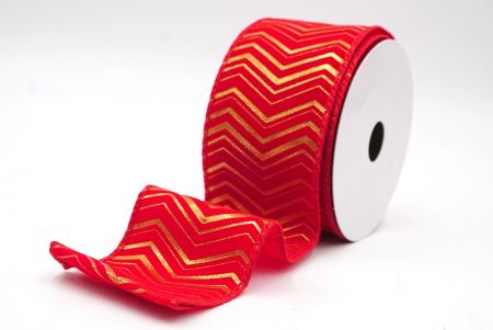 Red Metallic Chevron Pattern Velvet Wired Ribbon_KF9614GC-7-7