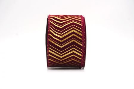 Burgundy Metallic Chevron Pattern Velvet Wired Ribbon_KF9614GC-8-8