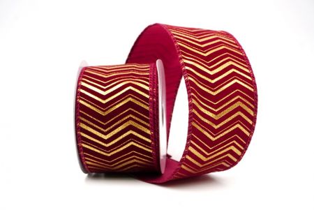 Burgundy Metallic Chevron Pattern Velvet Wired Ribbon_KF9614GC-8-8