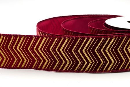 Burgundy Metallic Chevron Pattern Velvet Wired Ribbon_KF9614GC-8-8