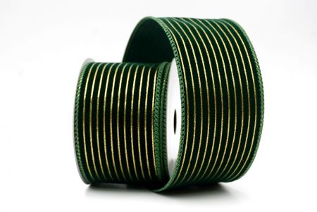 Ruban en velours vert avec fine bande dorée_KF9615GC-3-127