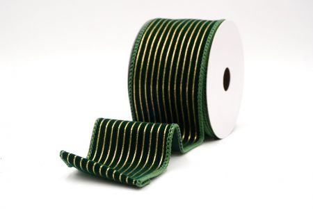 Ruban en velours vert avec fine bande dorée_KF9615GC-3-127