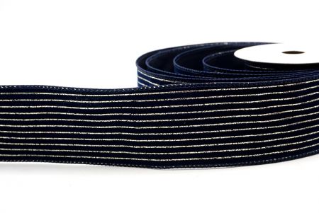 Ruban en velours bleu marine avec fine bande dorée_KF9615GC-4-4