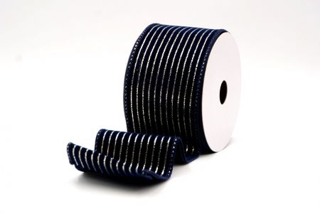 Ruban en velours bleu marine avec fine bande dorée_KF9615GC-4-4