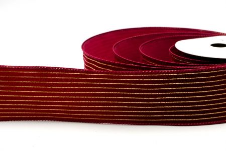 Ruban en velours bordeaux avec fine bande dorée_KF9615GC-8-8