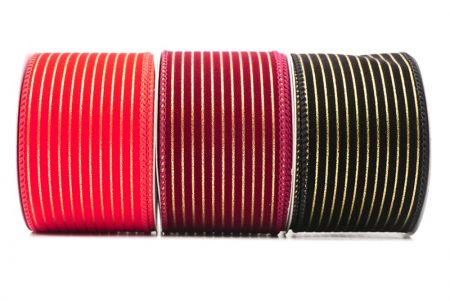 Velvet Thin Gold Stripe Wired Ribbon - Velvet Thin Gold Stripe Wired Ribbon