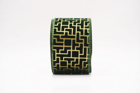 Green Geometric Maze Pattern Metallic Wired Ribbon_KF9617GC-3-127