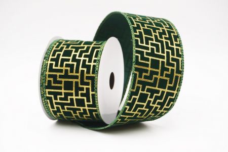 Green Geometric Maze Pattern Metallic Wired Ribbon_KF9617GC-3-127