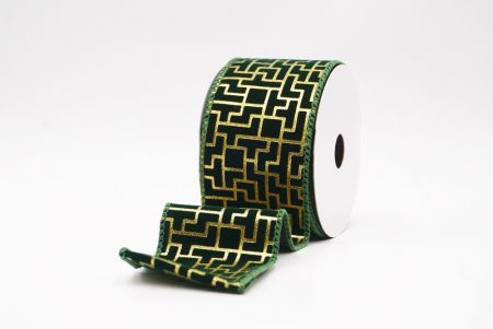Green Geometric Maze Pattern Metallic Wired Ribbon_KF9617GC-3-127