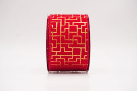 Red Geometric Maze Pattern Metallic Wired Ribbon_KF9617GC-7-7