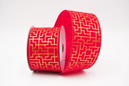 Red Geometric Maze Pattern Metallic Wired Ribbon_KF9617GC-7-7