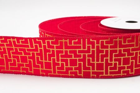 Red Geometric Maze Pattern Metallic Wired Ribbon_KF9617GC-7-7