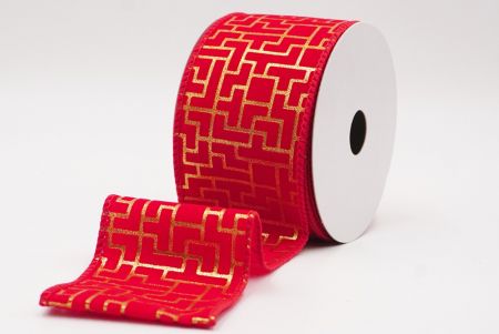 Red Geometric Maze Pattern Metallic Wired Ribbon_KF9617GC-7-7