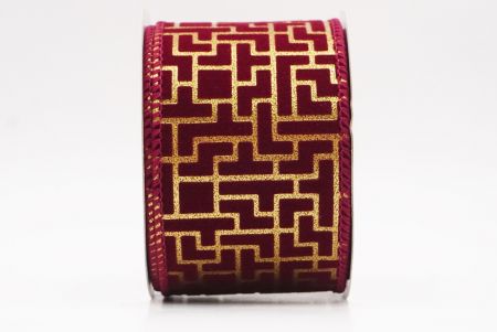 Burgundy Geometric Maze Pattern Metallic Wired Ribbon_KF9617GC-8-8