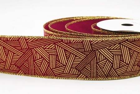 बर्गंडी धात्विक ज्यामितीय अमूर्त रेखाएँ वायर्ड रिबन_KF9618G-8