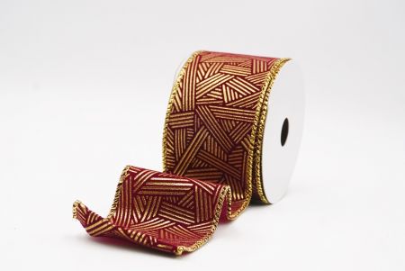 बर्गंडी धात्विक ज्यामितीय अमूर्त रेखाएँ वायर्ड रिबन_KF9618G-8