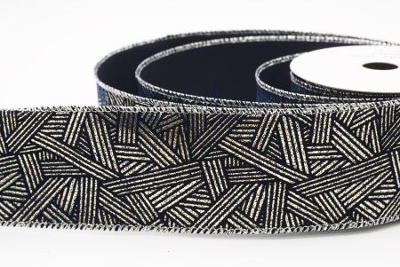 नैवी ब्लू धात्विक ज्यामितीय अमूर्त रेखाएँ वायर्ड रिबन_KF9619G-4