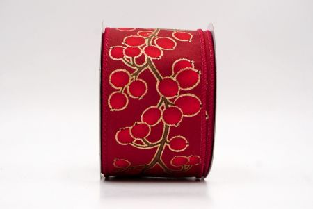 Ciemnoczerwona_wstążka z festiwalowymi jagodami zimowymi_KF9623GC-8-169