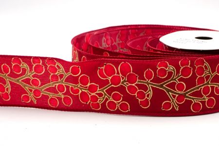 Ciemnoczerwona_wstążka z festiwalowymi jagodami zimowymi_KF9623GC-8-169