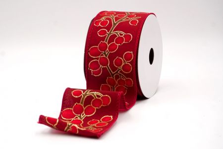 Ciemnoczerwona_wstążka z festiwalowymi jagodami zimowymi_KF9623GC-8-169