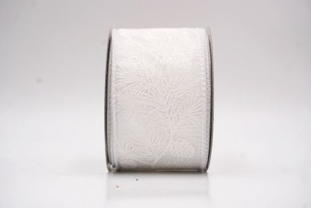 Białe Błyszczące Szyszki & Liście Świąteczna Wstążka Druciana_KF9624GC-1-1