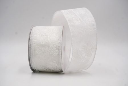 Białe Błyszczące Szyszki & Liście Świąteczna Wstążka Druciana_KF9624GC-1-1