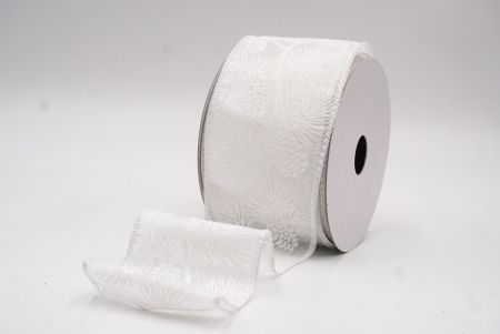 Białe Błyszczące Szyszki & Liście Świąteczna Wstążka Druciana_KF9624GC-1-1