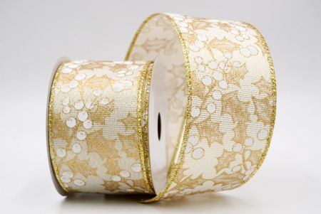 Ruban câblé en crème avec feuilles de houx et baies de Noël_KF9627G-2