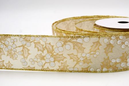 Ruban câblé en crème avec feuilles de houx et baies de Noël_KF9627G-2