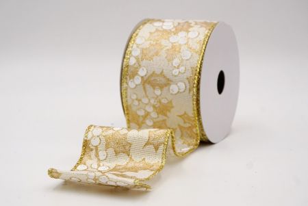 Ruban câblé en crème avec feuilles de houx et baies de Noël_KF9627G-2