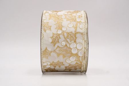 Ruban câblé en crème avec feuilles de houx et baies de Noël_KF9628GC-2-2