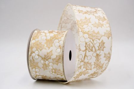 Ruban câblé en crème avec feuilles de houx et baies de Noël_KF9628GC-2-2