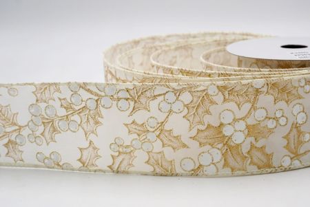 Ruban câblé en crème avec feuilles de houx et baies de Noël_KF9628GC-2-2