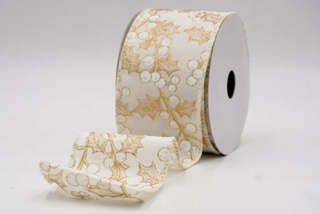 Ruban câblé en crème avec feuilles de houx et baies de Noël_KF9628GC-2-2