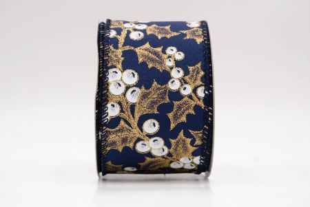 Ruban câblé en bleu marine avec feuilles de houx et baies de Noël_KF9628GC-4-4