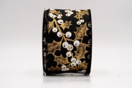 Ruban câblé en noir avec feuilles de houx et baies de Noël_KF9628GC-53-53