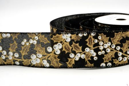 Ruban câblé en noir avec feuilles de houx et baies de Noël_KF9628GC-53-53