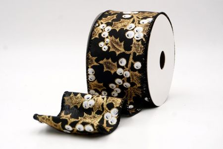 Ruban câblé en noir avec feuilles de houx et baies de Noël_KF9628GC-53-53