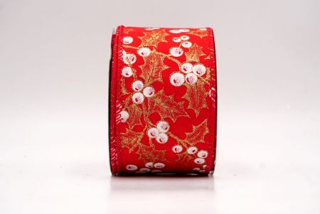 Ruban câblé en rouge avec feuilles de houx et baies de Noël_KF9628GC-7-7