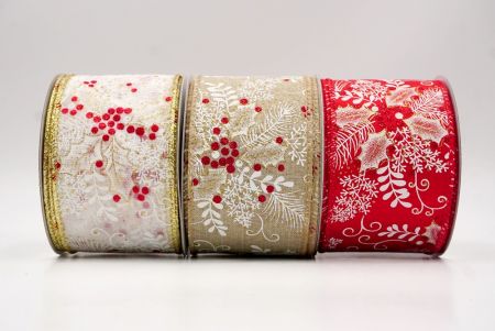 Ruban en fil de houx de Noël avec feuilles et baies_KF9630.KF9631.KF9632