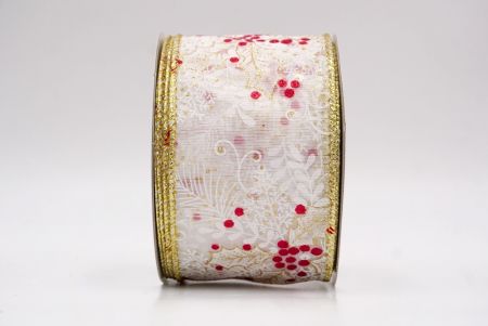 Ruban câblé en blanc avec feuilles de houx et baies de Noël_KF9630G-1