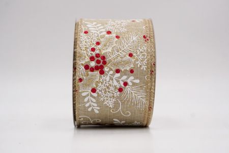 Ruban câblé en kaki avec feuilles de houx et baies de Noël_KF9631GC-13-183