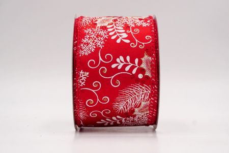 Ruban câblé en rouge avec feuilles de houx et baies de Noël_KF9632GC-7-7