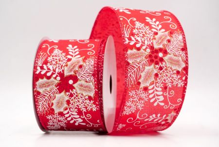 Ruban câblé en rouge avec feuilles de houx et baies de Noël_KF9632GC-7-7