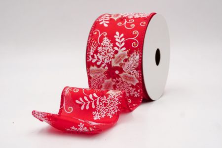 Ruban câblé en rouge avec feuilles de houx et baies de Noël_KF9632GC-7-7