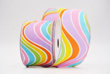 Ruban en fil câblé à vagues colorées blanc - rose_KF9634GC-1-5